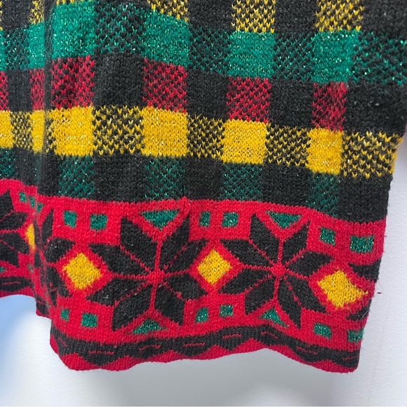 Vintage Teddy Bear Knit Holiday Sweater Red Black Metallic - Picture 3 of 8